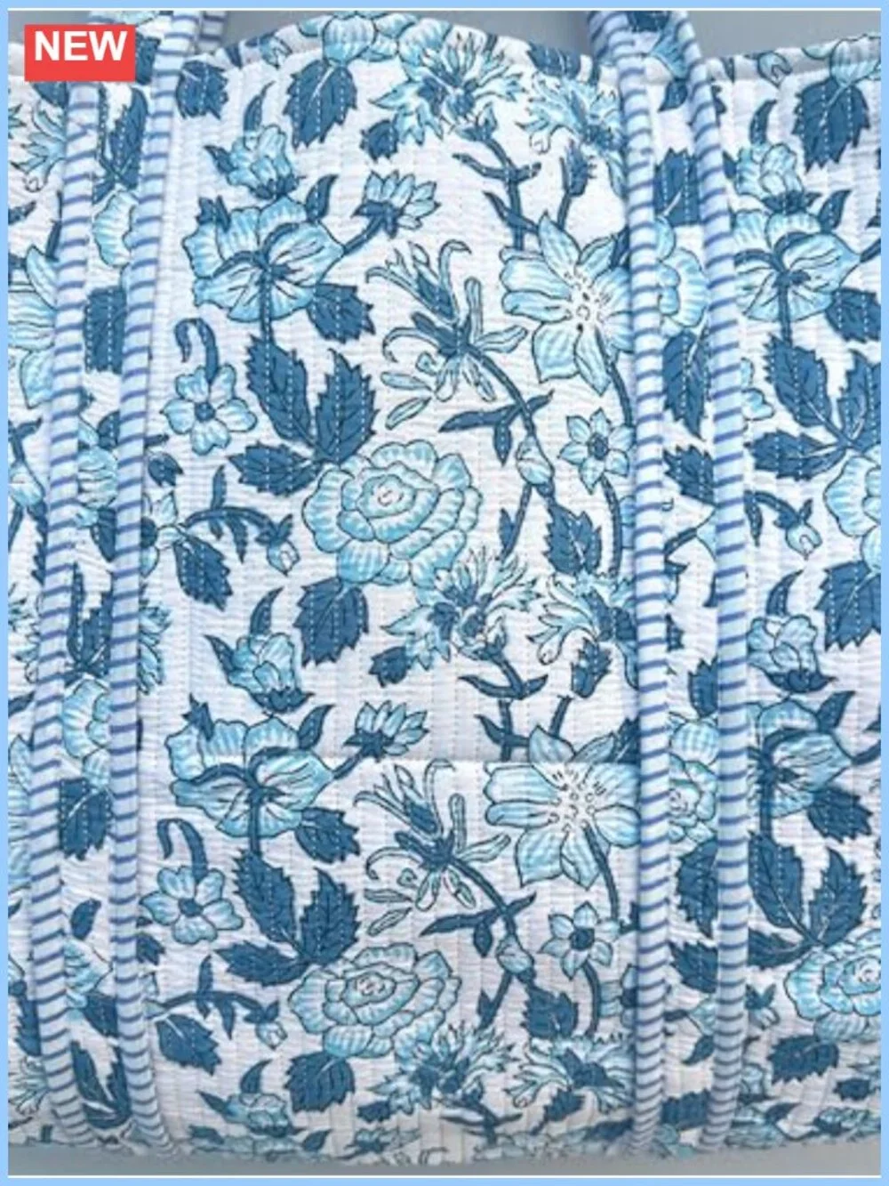 Quilted Cotton Hand Block Print Reversible Floral Large Tote Shoulder Bag